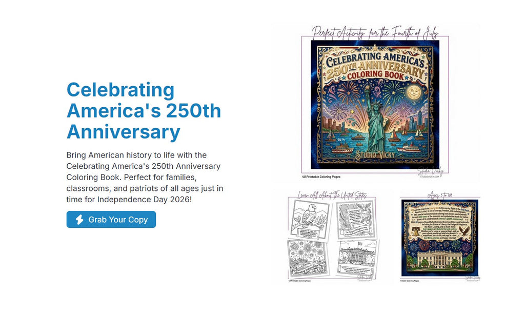 America's 250th Anniversary Coloring Book, Patriotic History Activity (PDF Download)