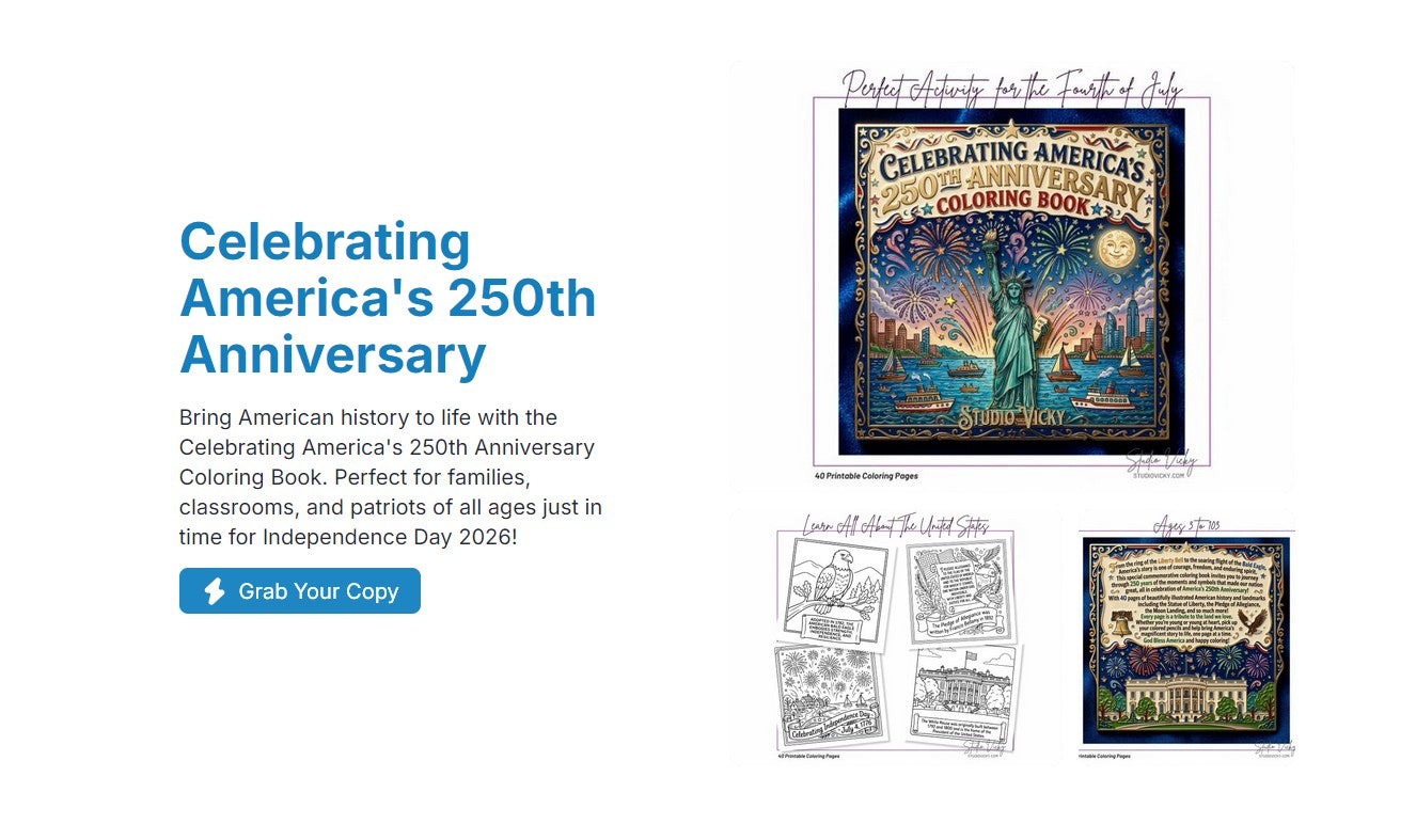 America's 250th Anniversary Coloring Book, Patriotic History Activity (PDF Download)
