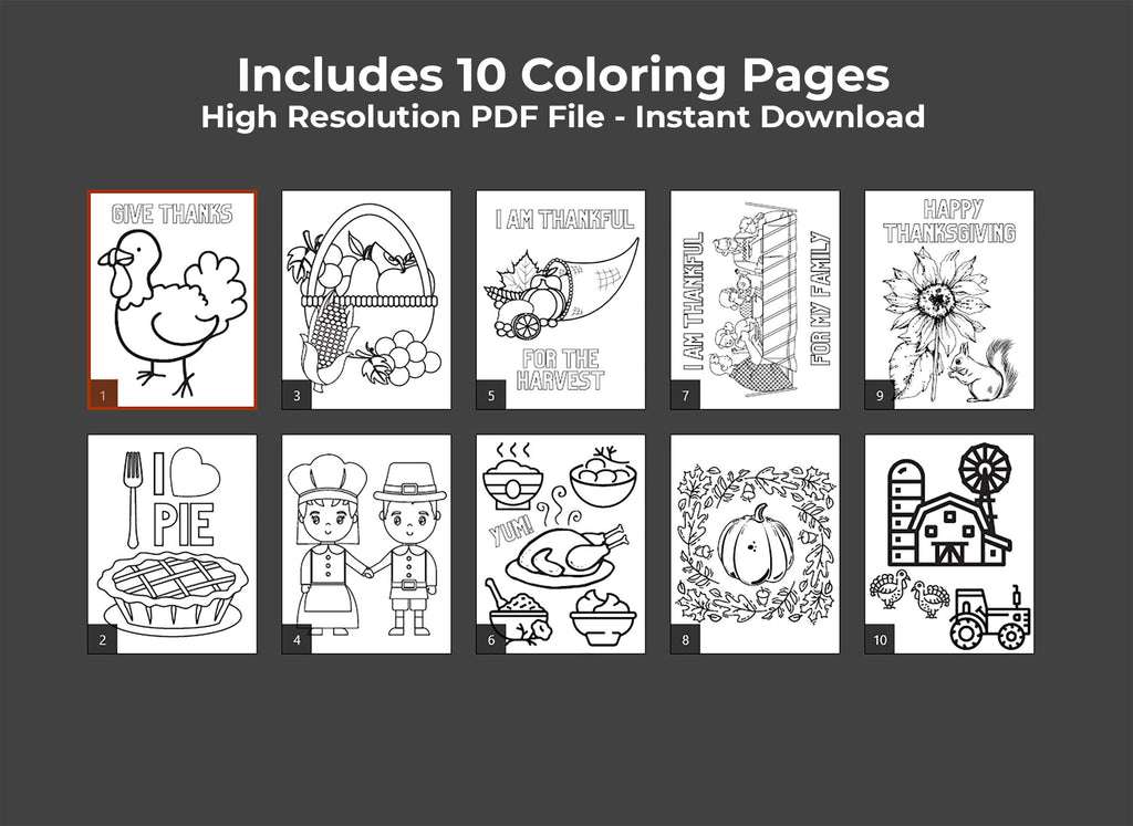 Thanksgiving Coloring Pages: Turkey, Harvest, Family (PDF Download)