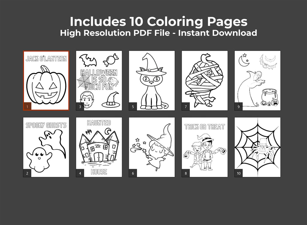 Halloween Coloring Pages for Kids: 10 Printable Designs (PDF)