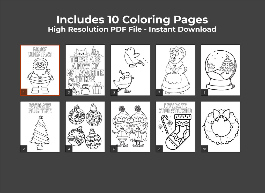 Christmas Coloring Pages for Kids: Santa, Elves, Tree (PDF)