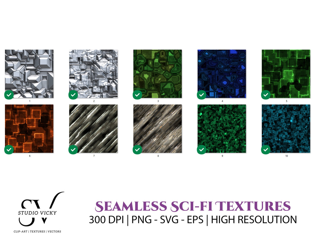 Seamless Sci-Fi Textures: PNG, SVG, EPS Files (Digital Download)