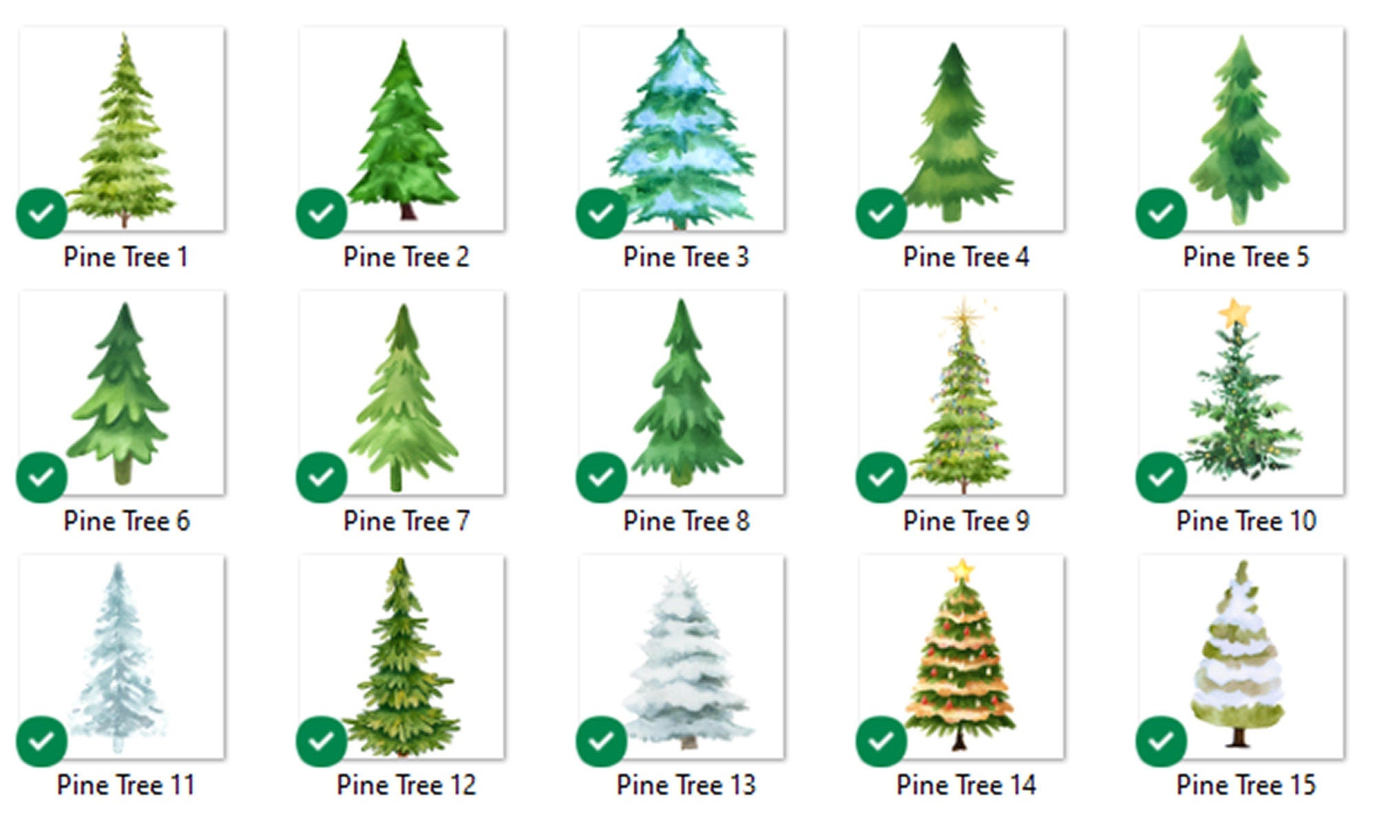 Watercolor Pine Tree Clipart Bundle: Christmas & Winter PNG Designs (Digital Download)