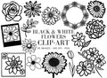 Black and White Flower Clipart Bundle: Hand-Drawn PNG Designs (Digital Download)