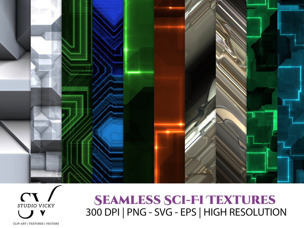 Seamless Sci-Fi Textures: PNG, SVG, EPS Files (Digital Download)