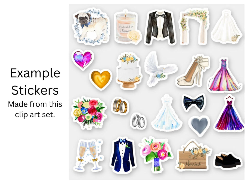 Wedding Clipart: Bridal Dress, Tuxedo, Cake (SVG & PNG Digital Download)
