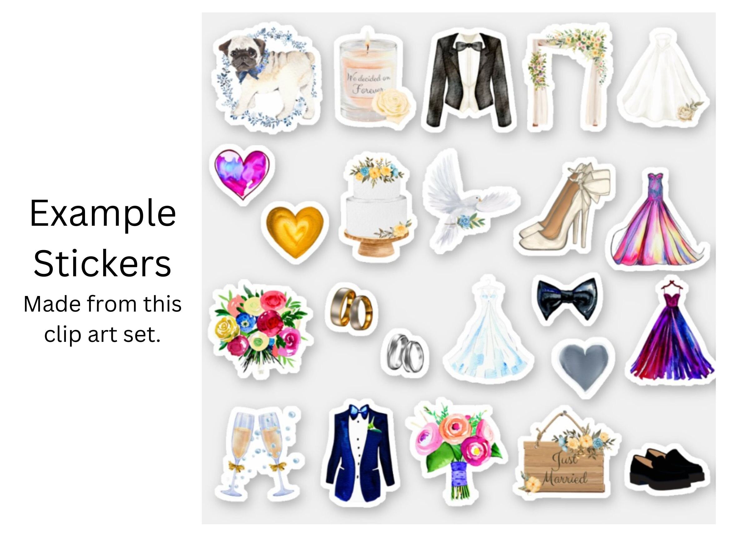 Wedding Clipart: Bridal Dress, Tuxedo, Cake (SVG & PNG Digital Download)
