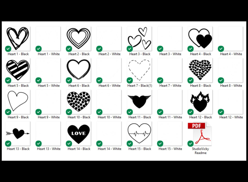 Hand Drawn Heart Clipart: Black and White PNG Bundle (Digital Download)