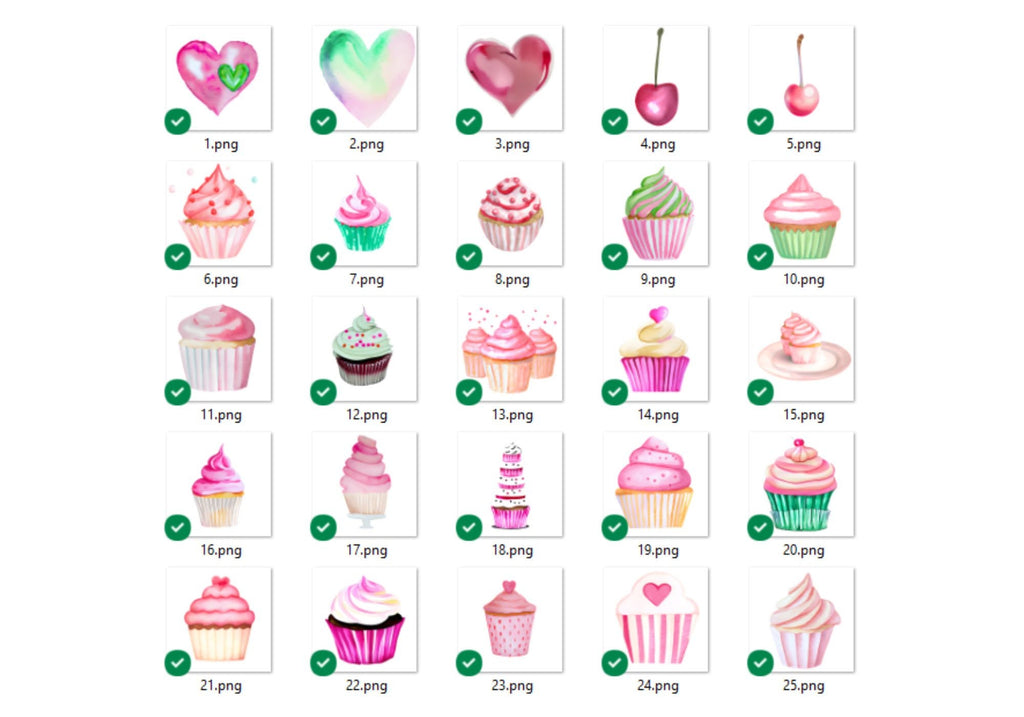 Watercolor Cupcake Clipart: Pink & Mint Dessert PNG Bundle (Digital Download)