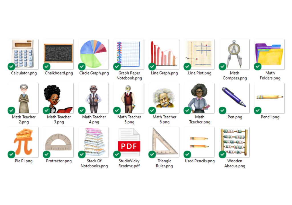 Watercolor Math Clipart: School Teachers & Math Tools (PNG Digital Download)