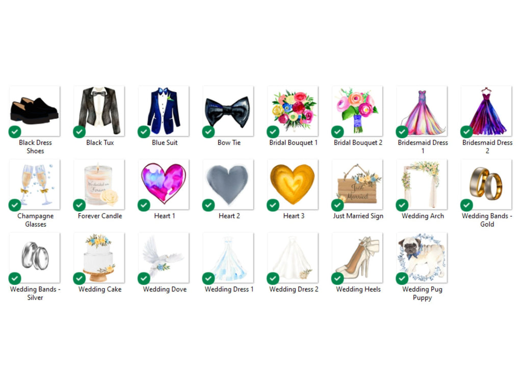 Wedding Clipart: Bridal Dress, Tuxedo, Cake (SVG & PNG Digital Download)