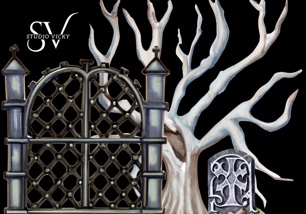 Gothic Romance Clipart Bundle: Skulls, Roses, Keys (SVG & PNG)
