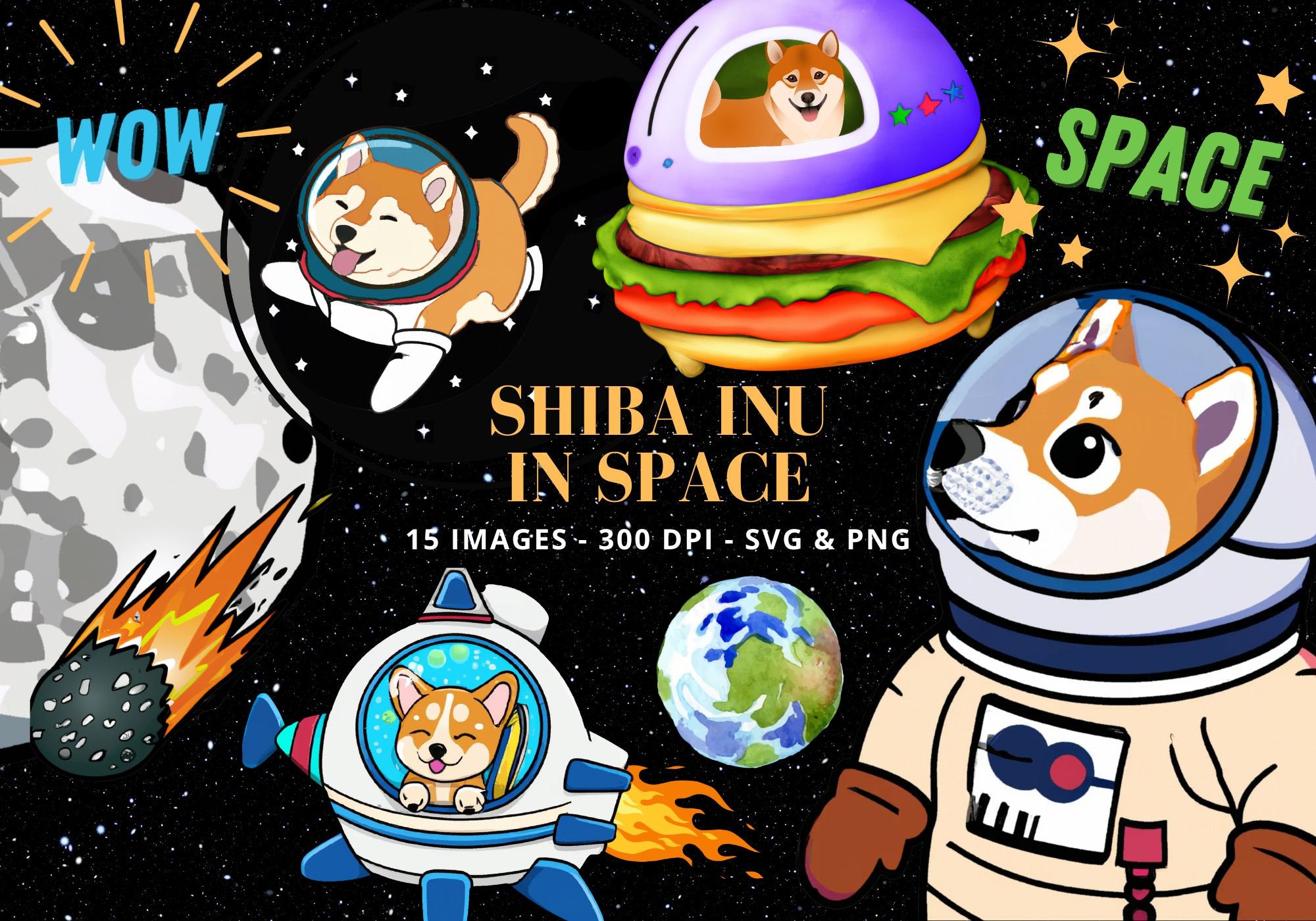 Doge Clipart: Shiba Inu in Space - PNG & SVG (Digital Download)
