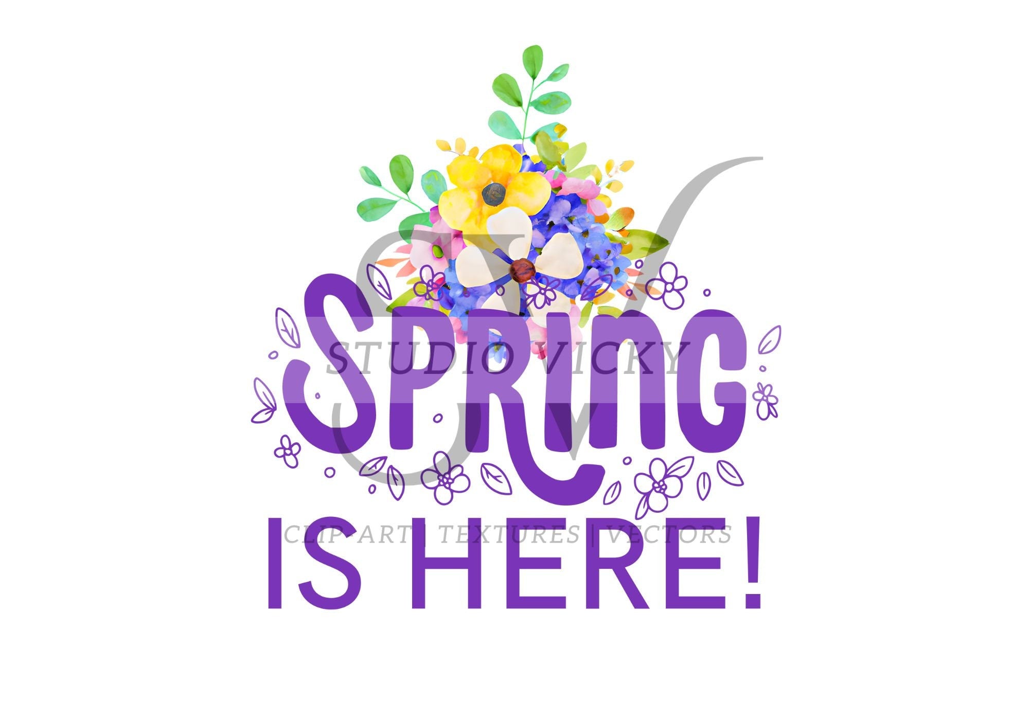 Hello Spring Clipart Bundle: Watercolor Floral PNG Designs (SVG & PNG)