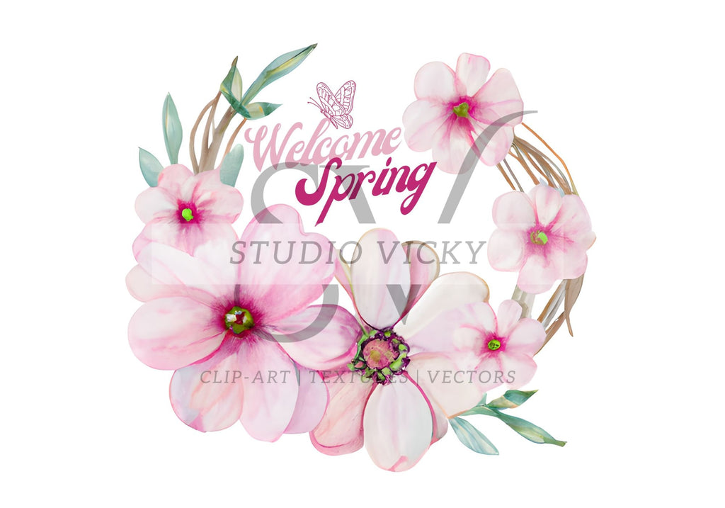 Hello Spring Clipart Bundle: Watercolor Floral PNG Designs (SVG & PNG)
