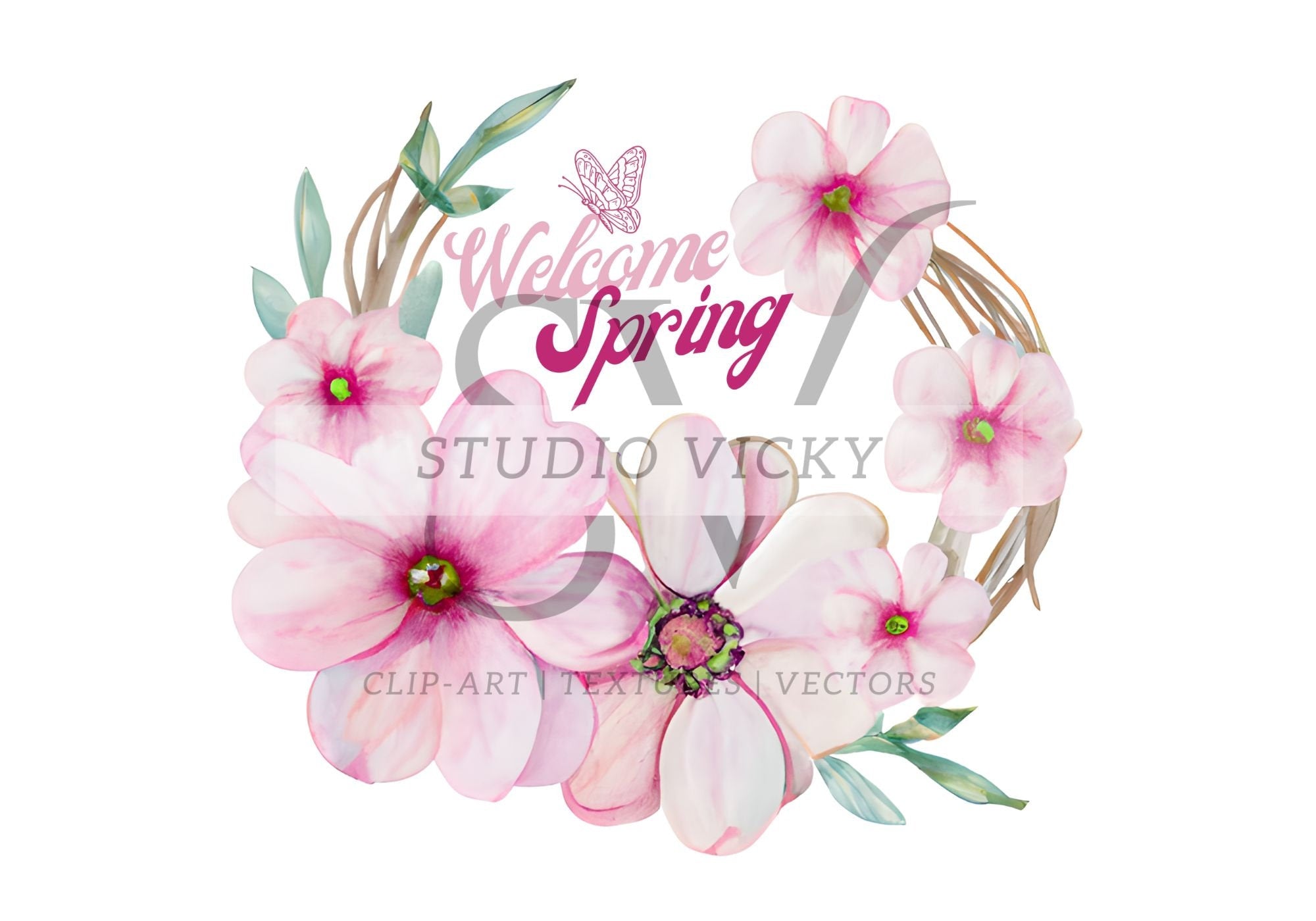 Hello Spring Clipart Bundle: Watercolor Floral PNG Designs (SVG & PNG)