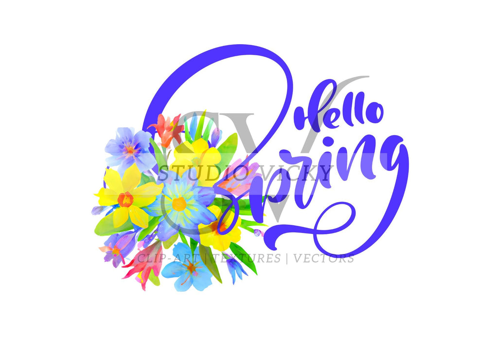 Hello Spring Clipart Bundle: Watercolor Floral PNG Designs (SVG & PNG)