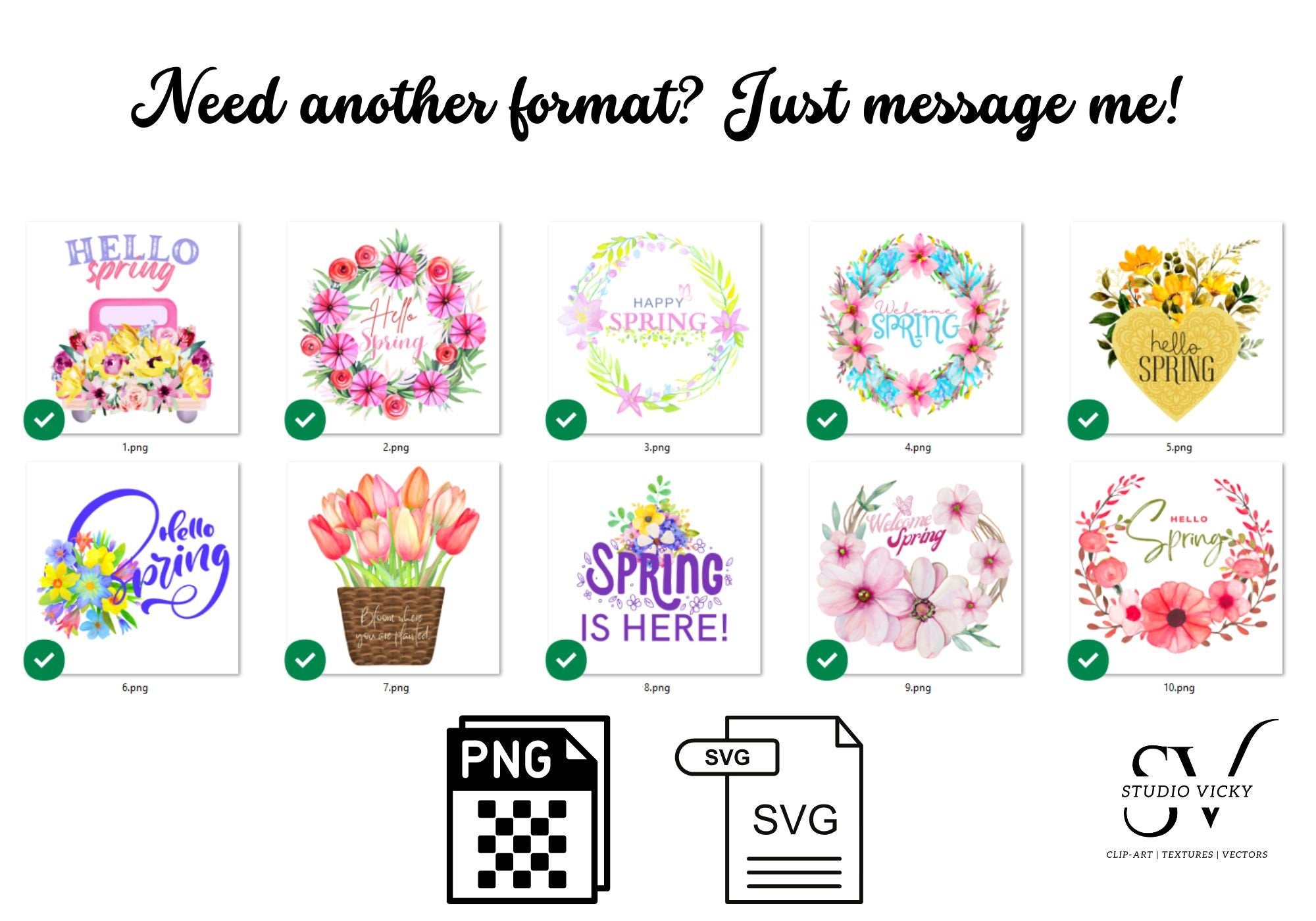 Hello Spring Clipart Bundle: Watercolor Floral PNG Designs (SVG & PNG)