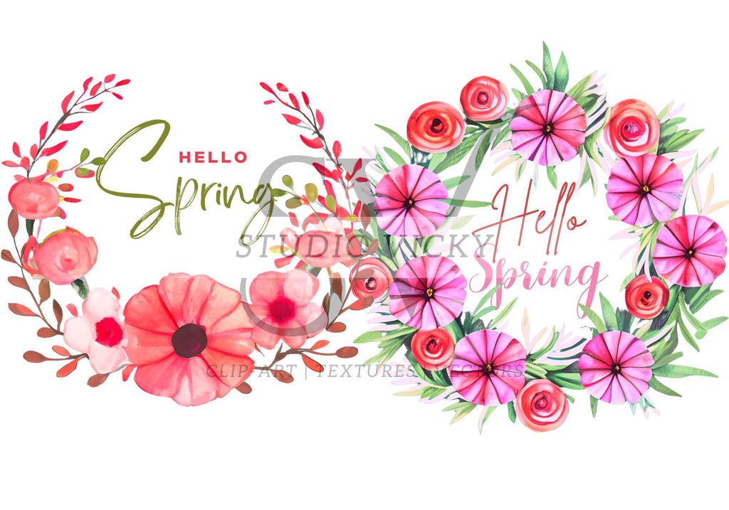 Hello Spring Clipart Bundle: Watercolor Floral PNG Designs (SVG & PNG)
