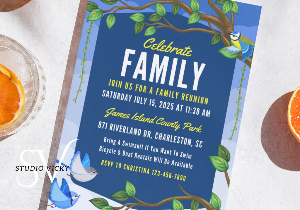 Family Tree Reunion Invitation: Summer Party Canva Template