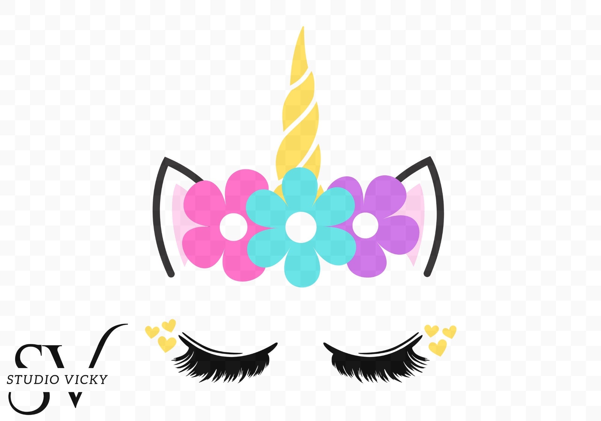 Floral Unicorn Faces Clipart Bundle (png, svg, pdf, jpg Files) (Digital Download)
