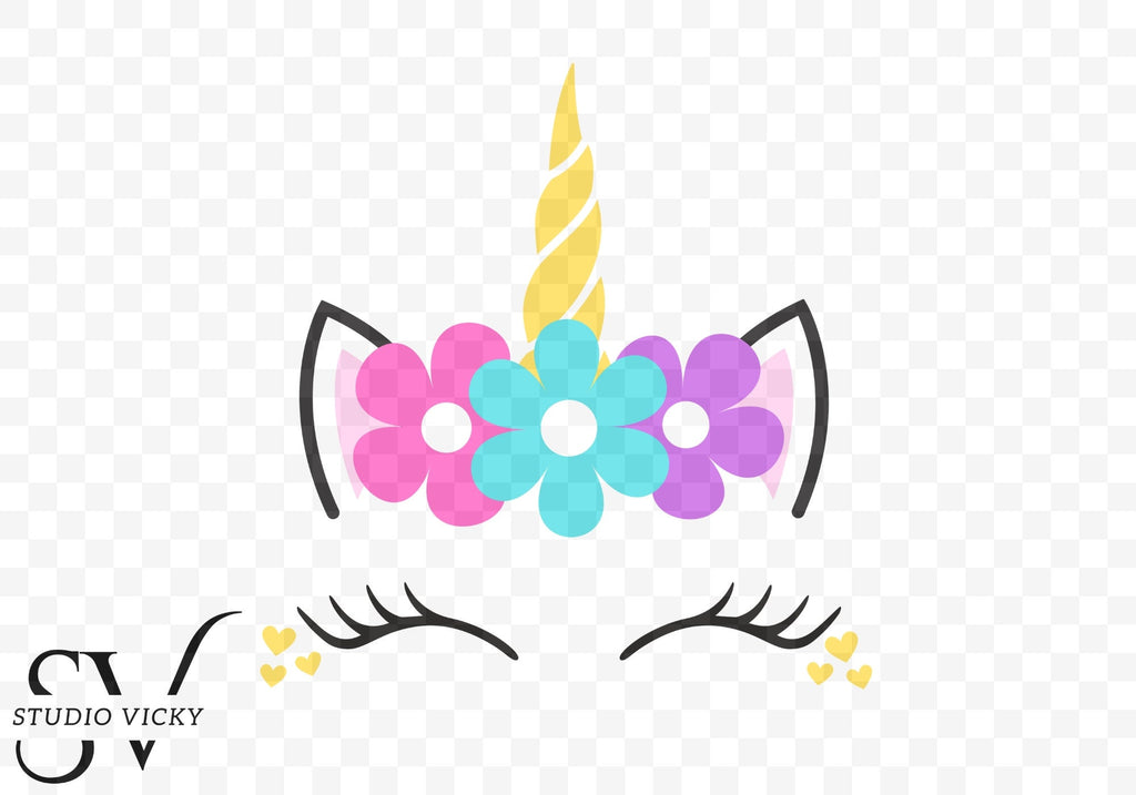 Floral Unicorn Faces Clipart Bundle (png, svg, pdf, jpg Files) (Digital Download)