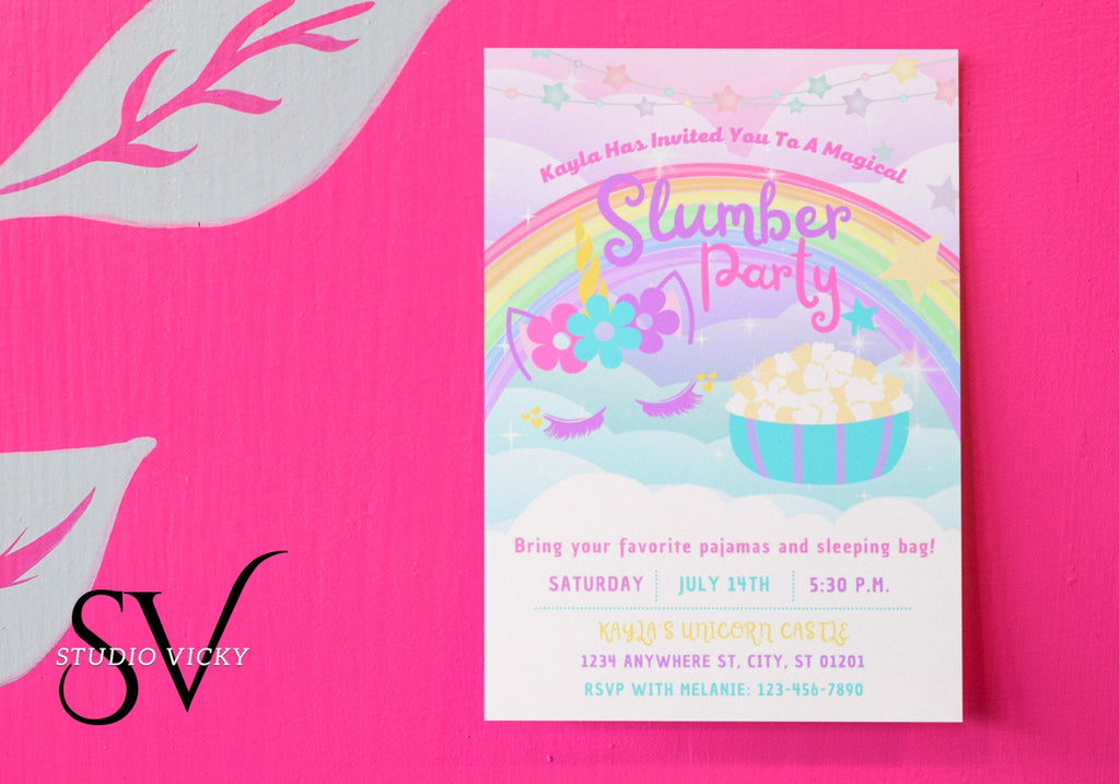 Unicorn Slumber Party Invitation Template: Editable Canva Invite