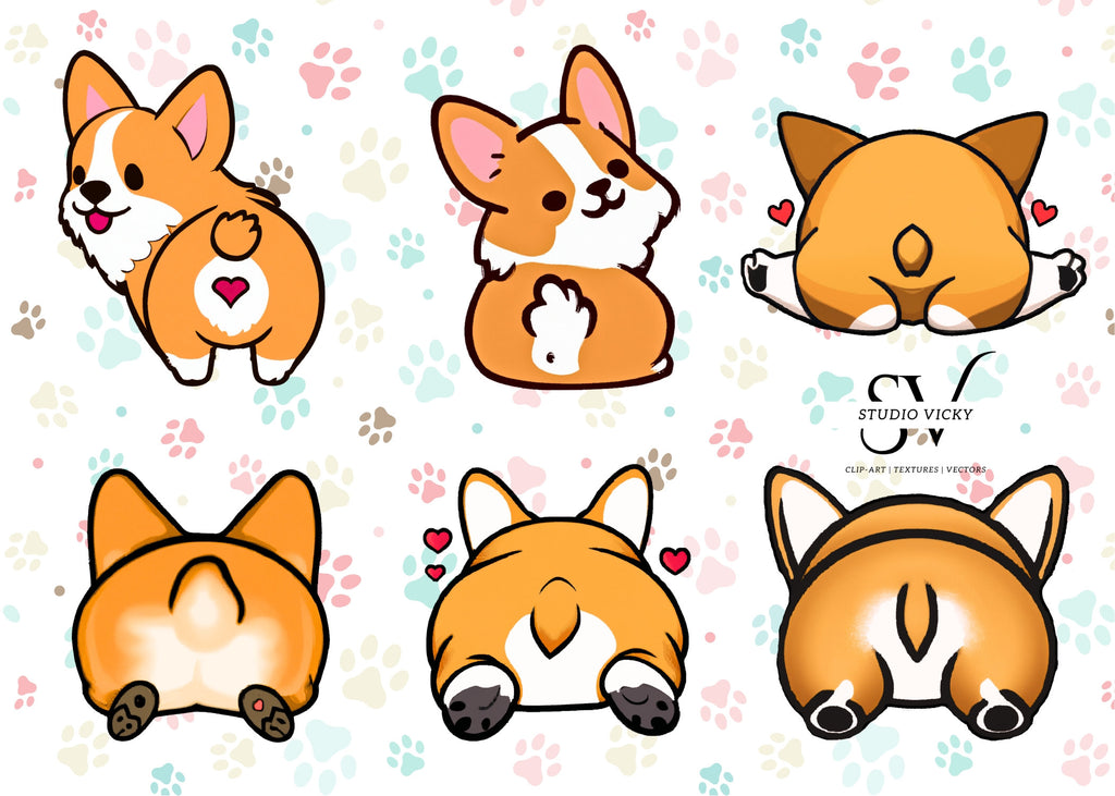 Corgi Butt Clipart Bundle: Fluffy Dog PNG Designs (PDF & SVG)