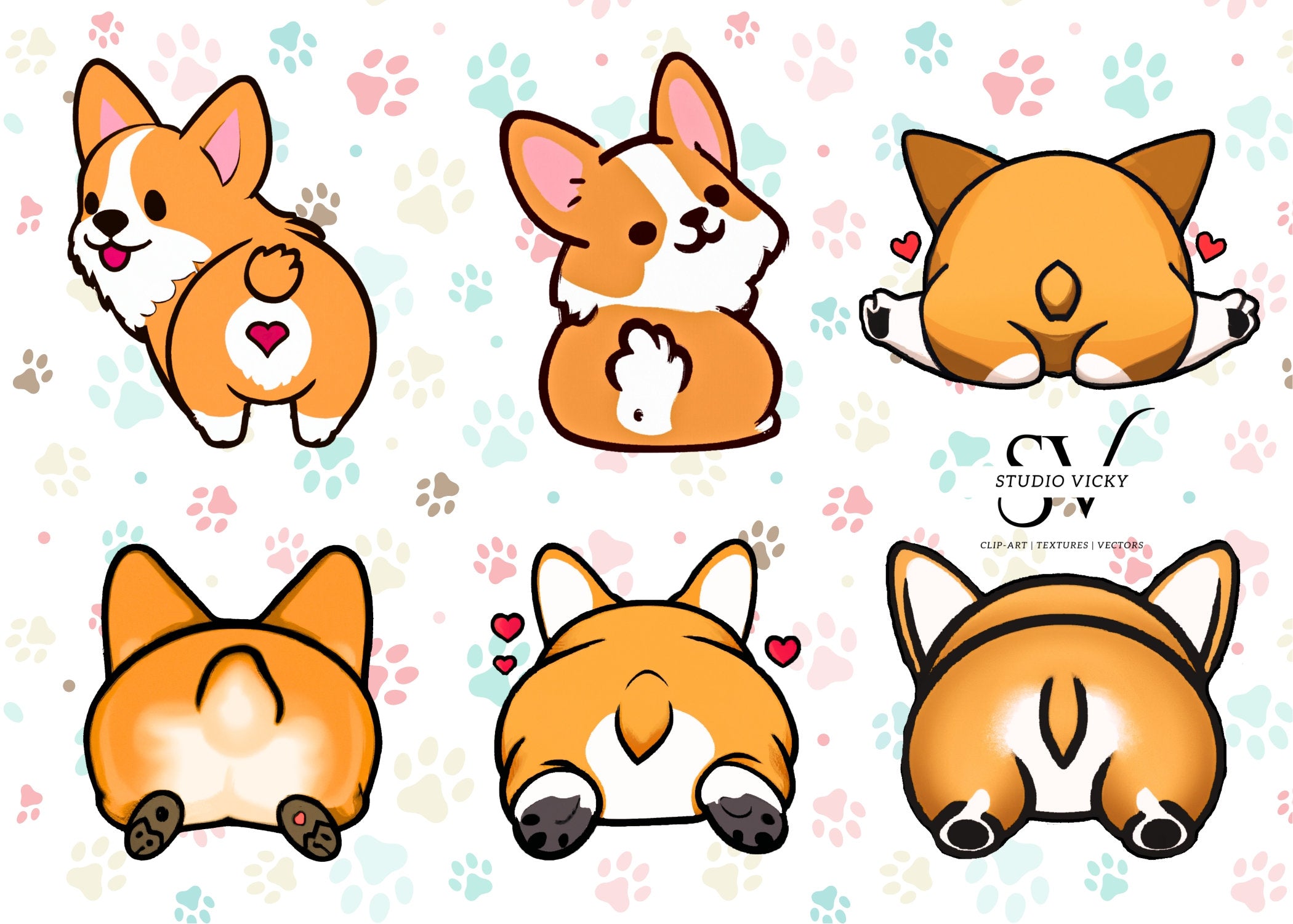 Corgi Butt Clipart Bundle: Fluffy Dog PNG Designs (PDF & SVG)