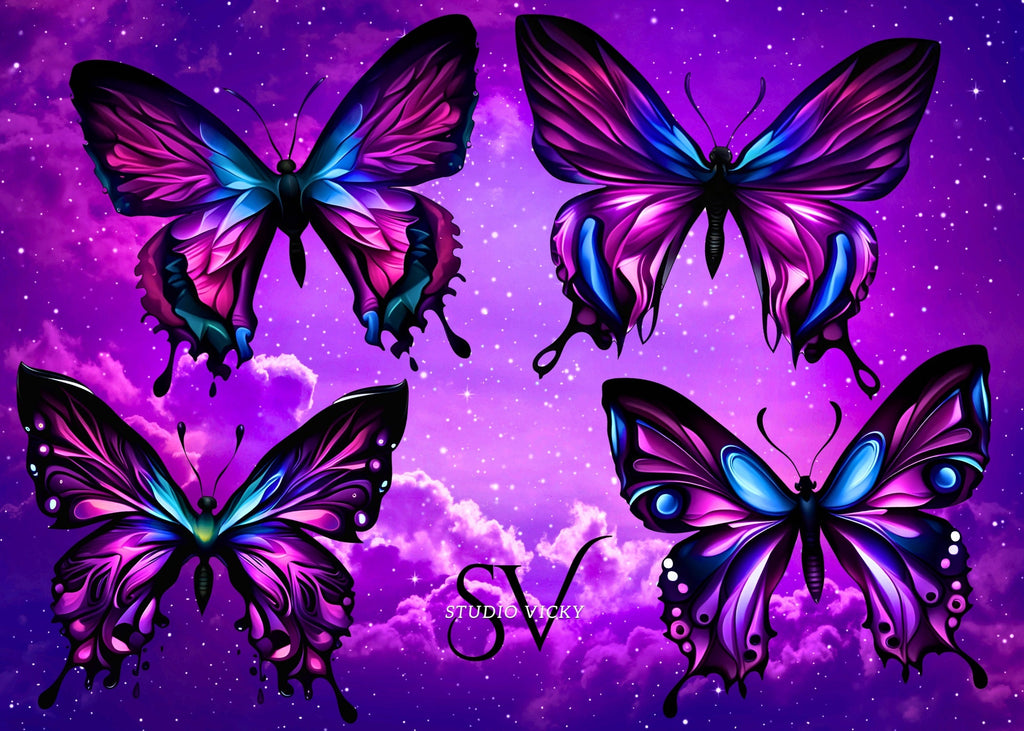 Fantasy Butterfly Graphics Bundle: Purple & Blue PNG Clipart