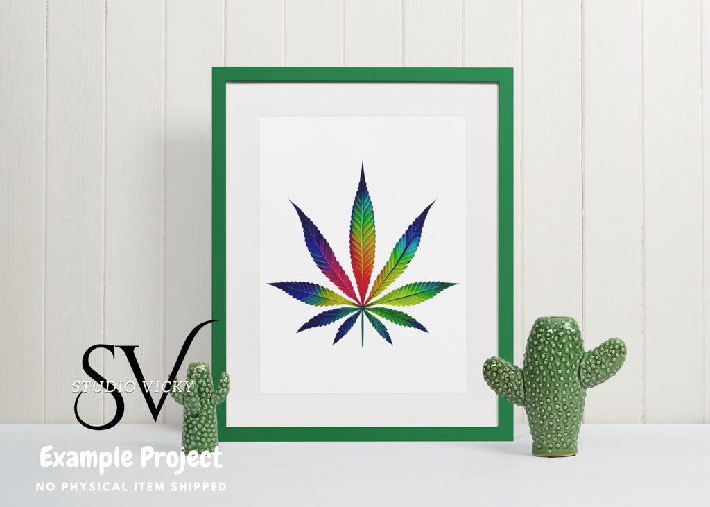 Marijuana Leaf Clipart, Colorful Weed (png, jpg, pdf) Bundle