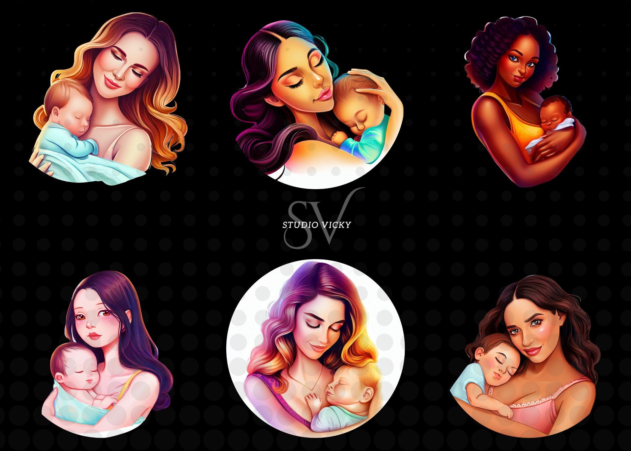 Mother and Child Clipart Bundle, Ethnic Mom & Baby PNG SVG JPG