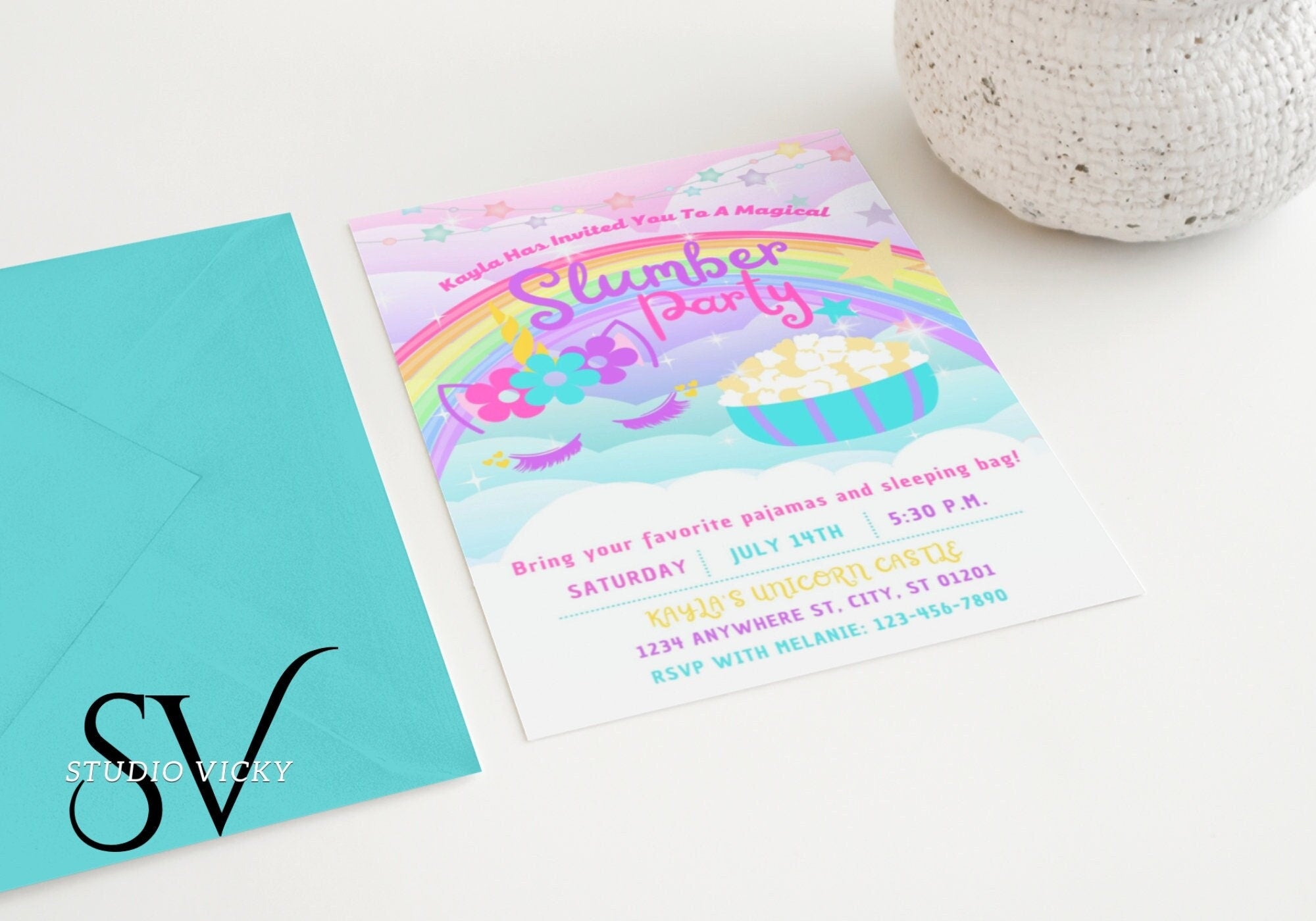 Unicorn Slumber Party Invitation Template: Editable Canva Invite