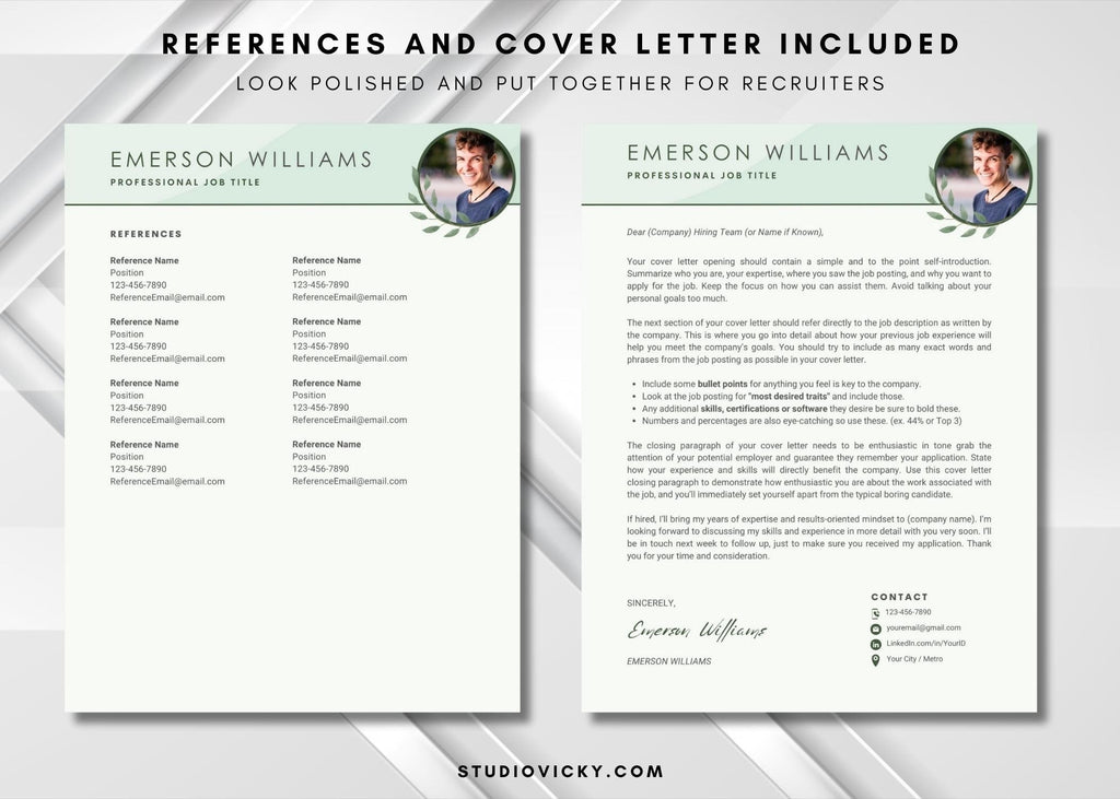 Green Resume Template with Photo: ATS Friendly CV (Canva)