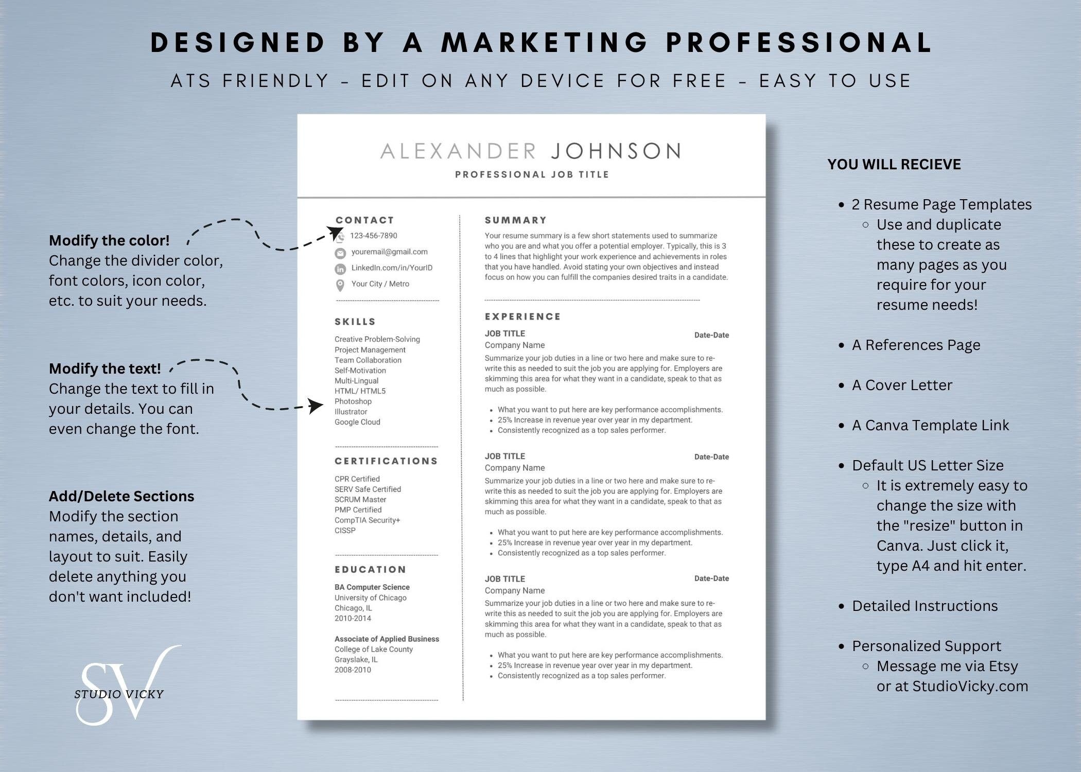 Minimalist Resume Template: ATS-Friendly Cover Letter & References (Canva)