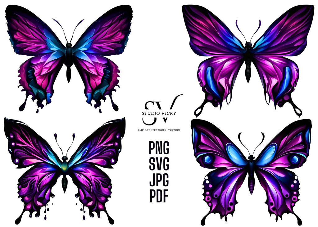 Fantasy Butterfly Graphics Bundle: Purple & Blue PNG Clipart