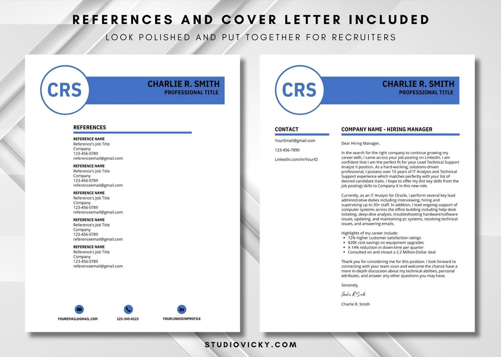 Blue IT Resume Template: ATS Friendly, Cover Letter (Canva)