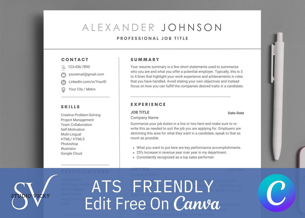 Minimalist Resume Template: ATS-Friendly Cover Letter & References (Canva)