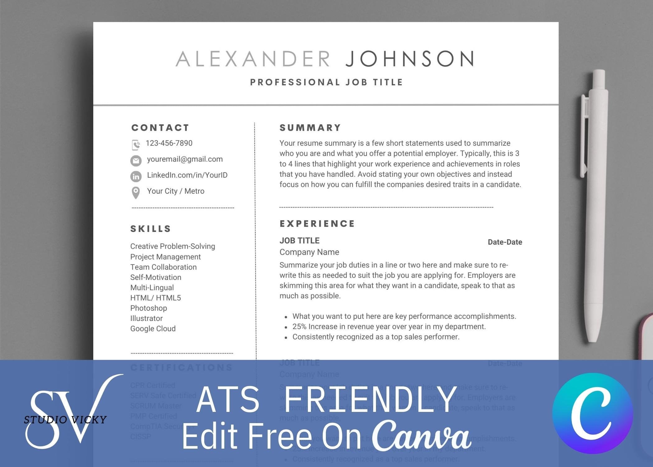 Minimalist Resume Template: ATS-Friendly Cover Letter & References (Canva)