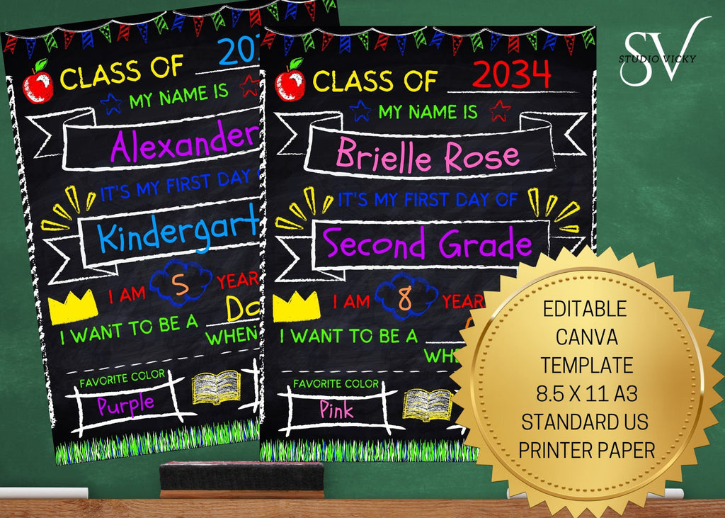 Back to School Photo Prop Sign: Chalkboard Whiteboard Template (Digital Download)