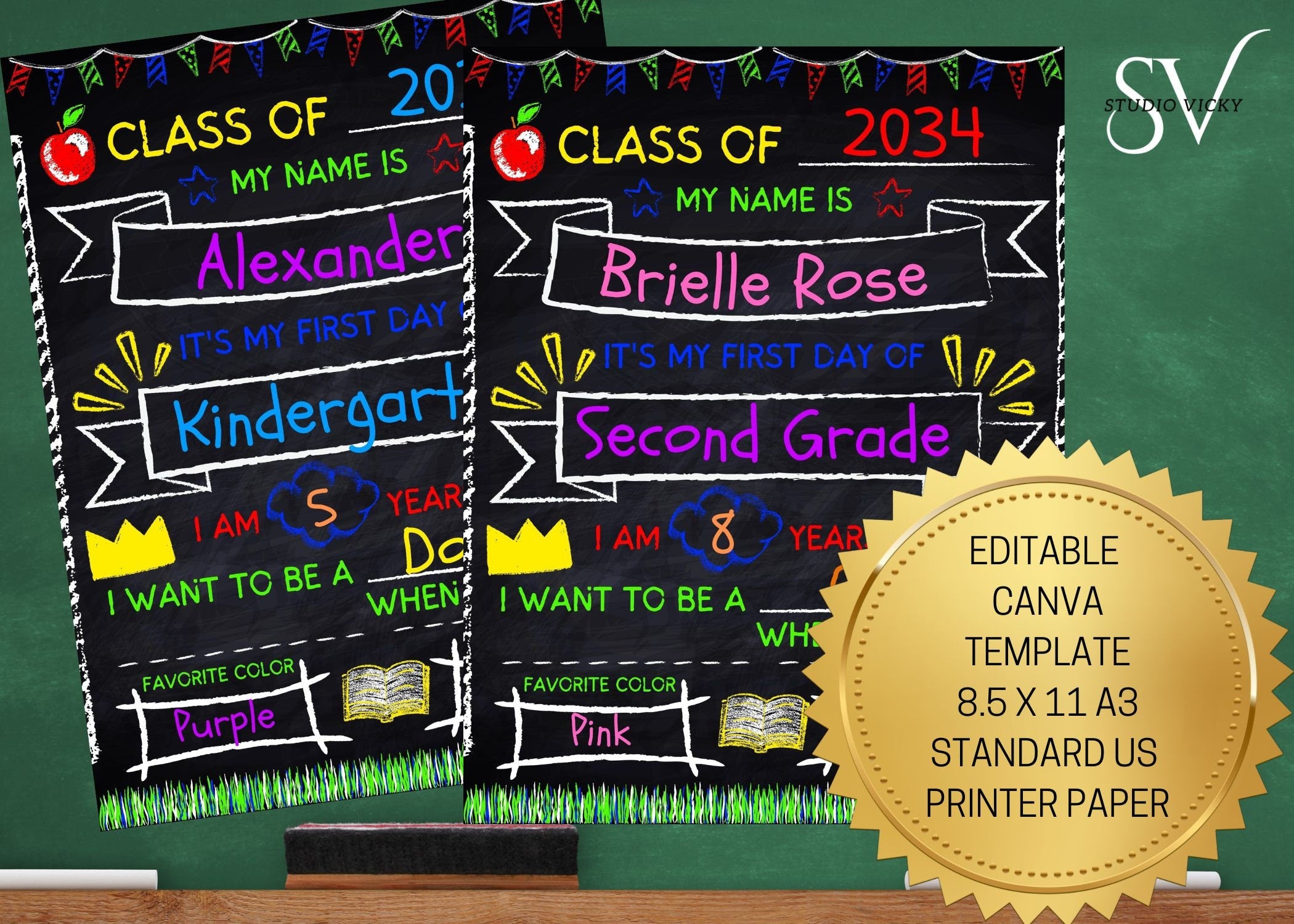 Back to School Photo Prop Sign: Chalkboard Whiteboard Template (Digital Download)