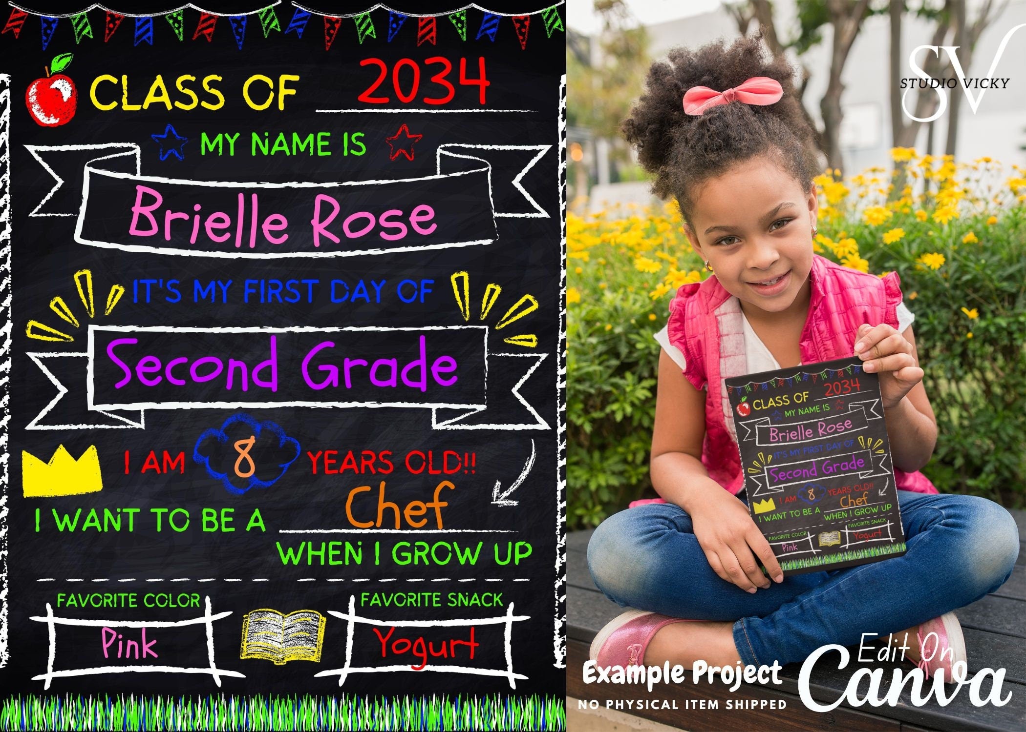 Back to School Photo Prop Sign: Chalkboard Whiteboard Template (Digital Download)