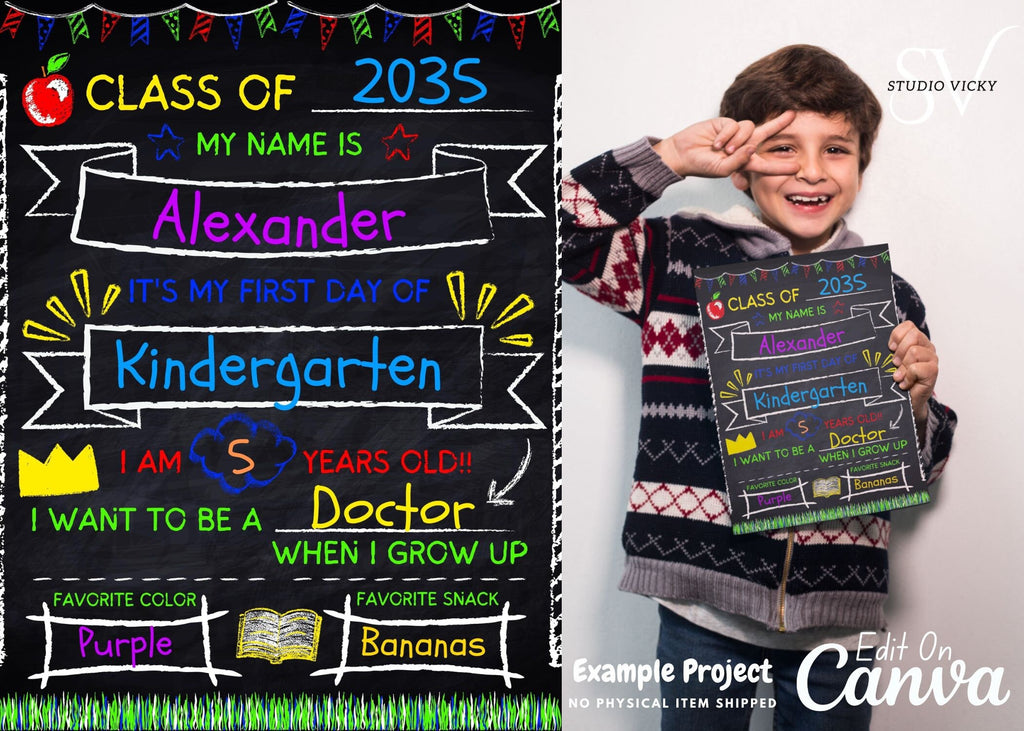 Back to School Photo Prop Sign: Chalkboard Whiteboard Template (Digital Download)