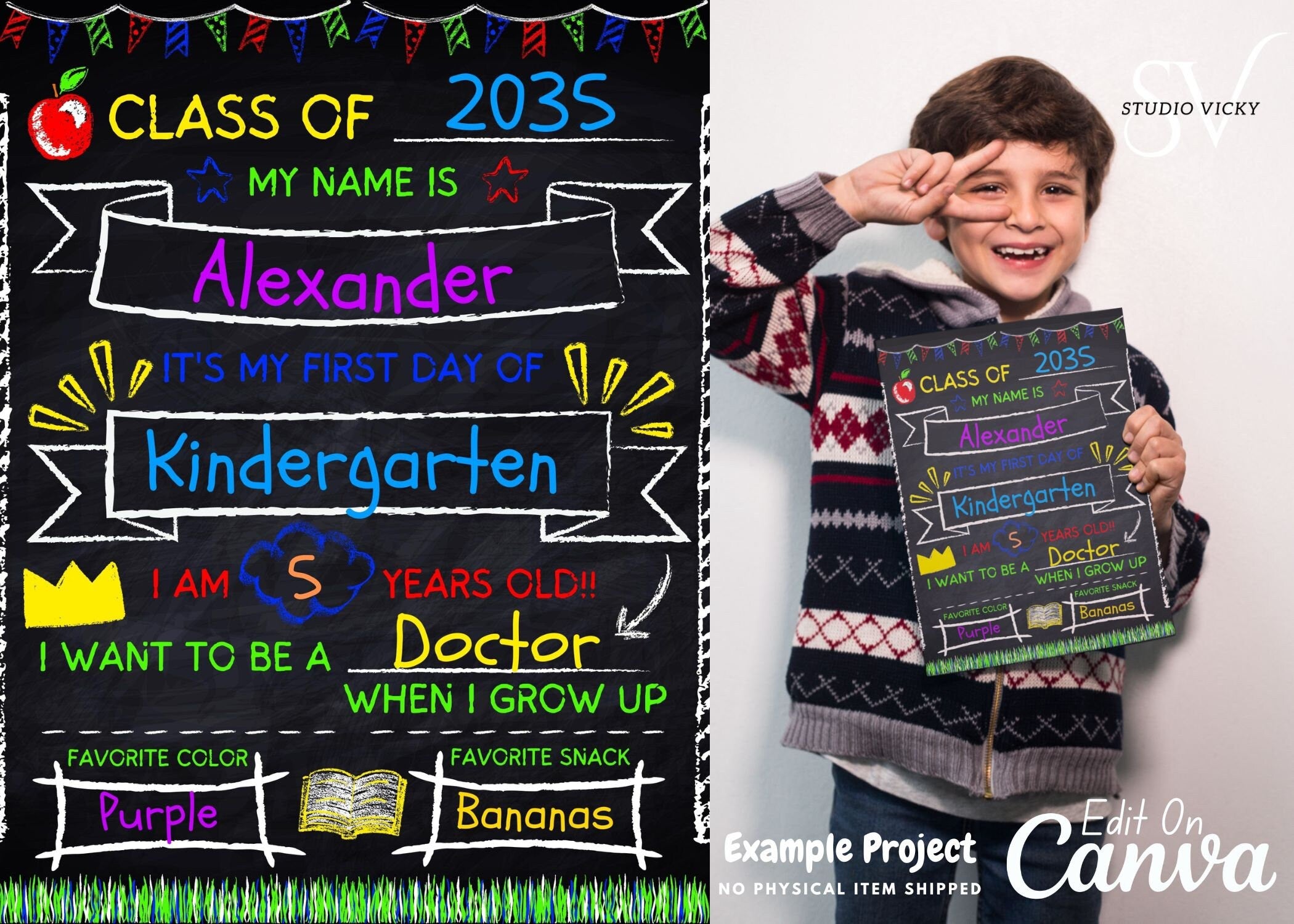 Back to School Photo Prop Sign: Chalkboard Whiteboard Template (Digital Download)