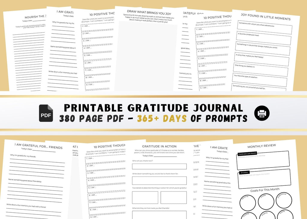 365-Day Daily Gratitude Journal Printable: 5-Minute Prompts (Digital Download)