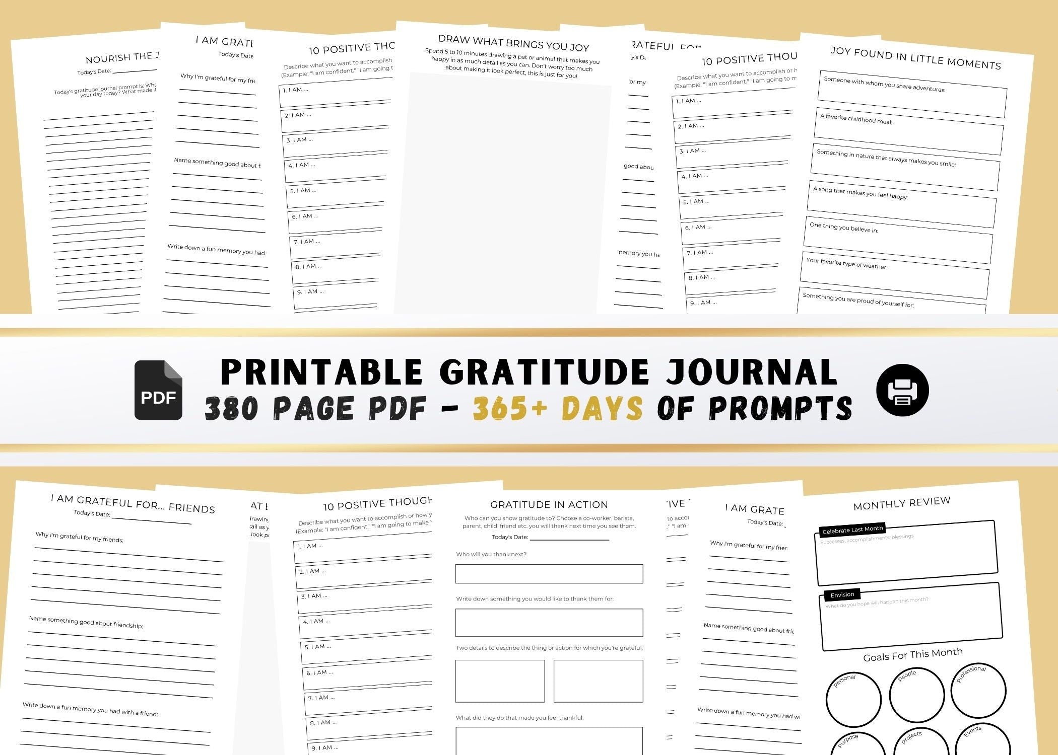 365-Day Daily Gratitude Journal Printable: 5-Minute Prompts (Digital Download)