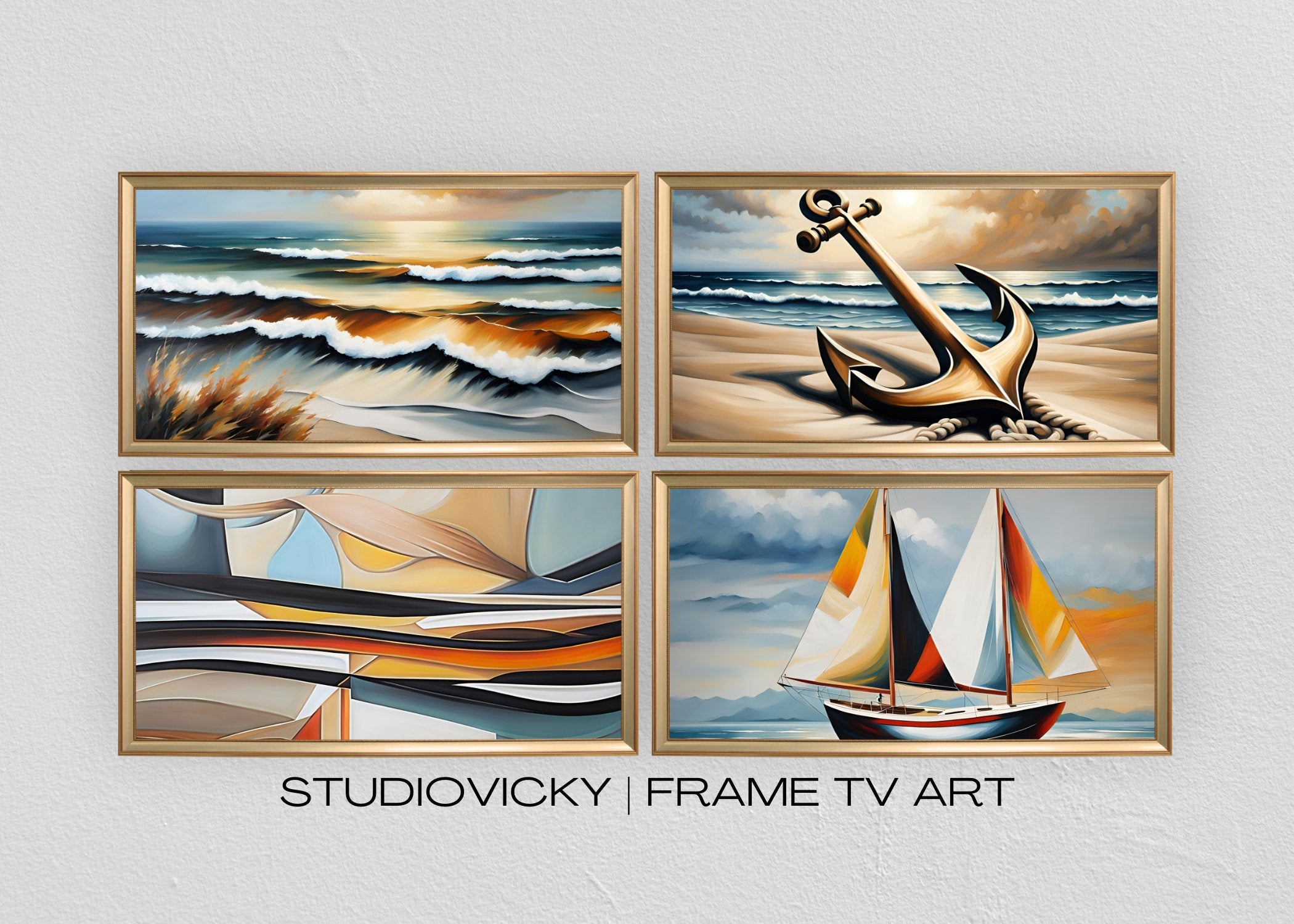Coastal Seascape Art Set: 4K Frame TV Art, Desktop Wallpaper (Digital Download)