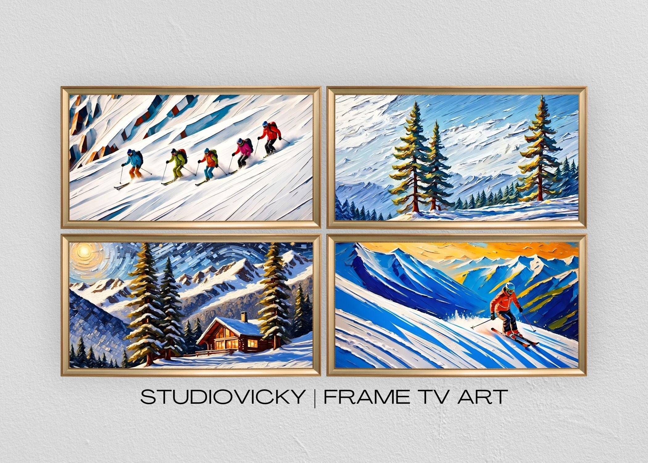Ski Resort Frame TV Art Set: Winter Mountain Scenery (Digital Download)