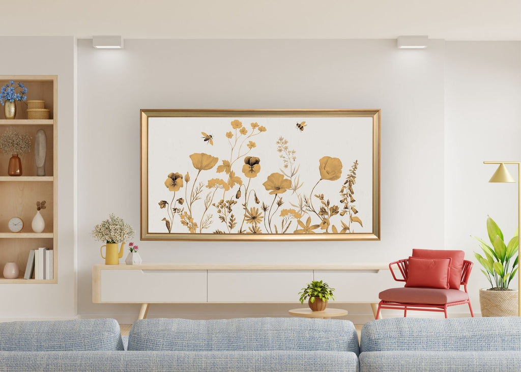 Neutral Wildflower Frame TV Art: Botanical Floral Display (Digital Download)