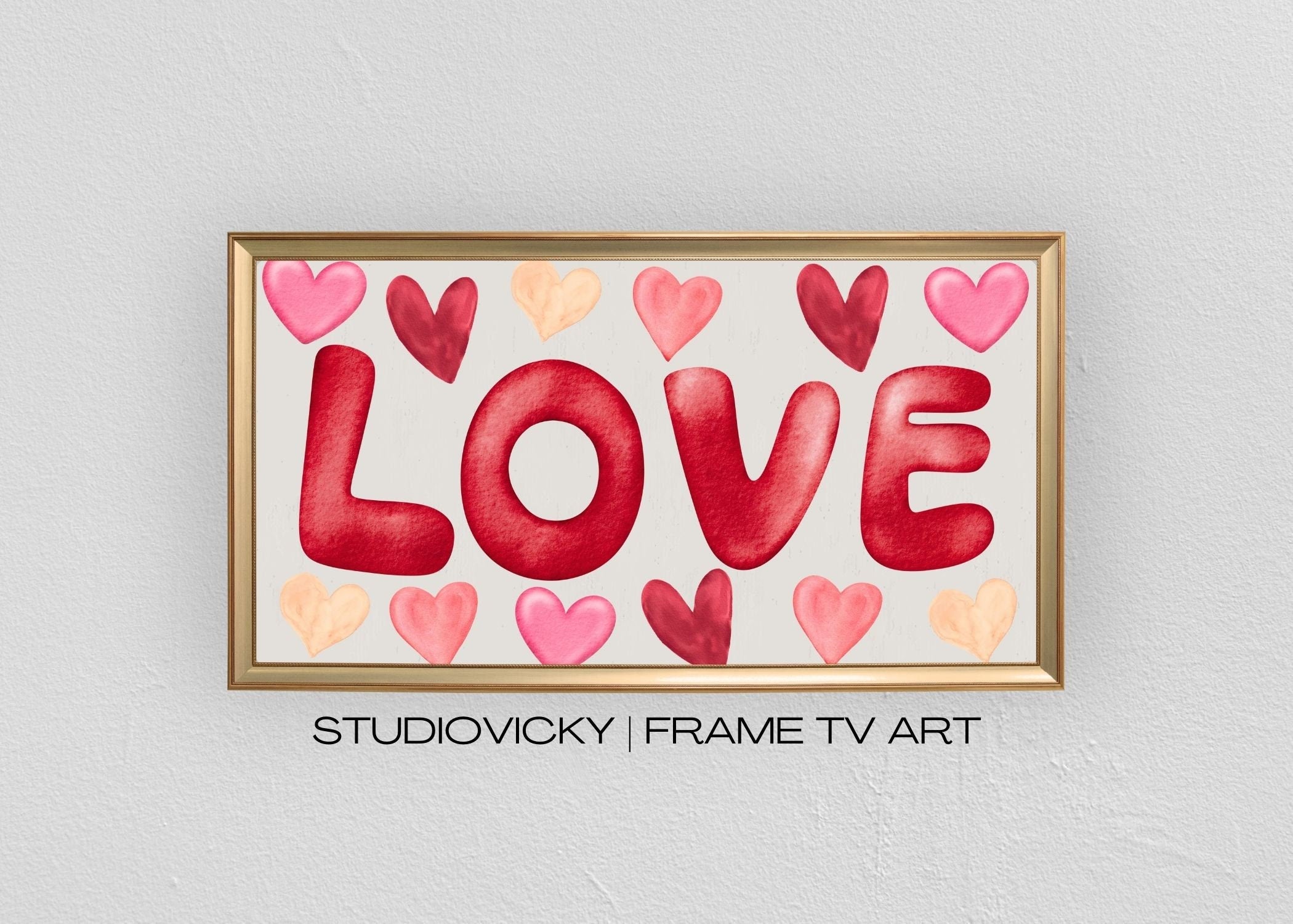 Valentine Hearts Frame TV Art: Romantic Watercolor Set (Digital Download)
